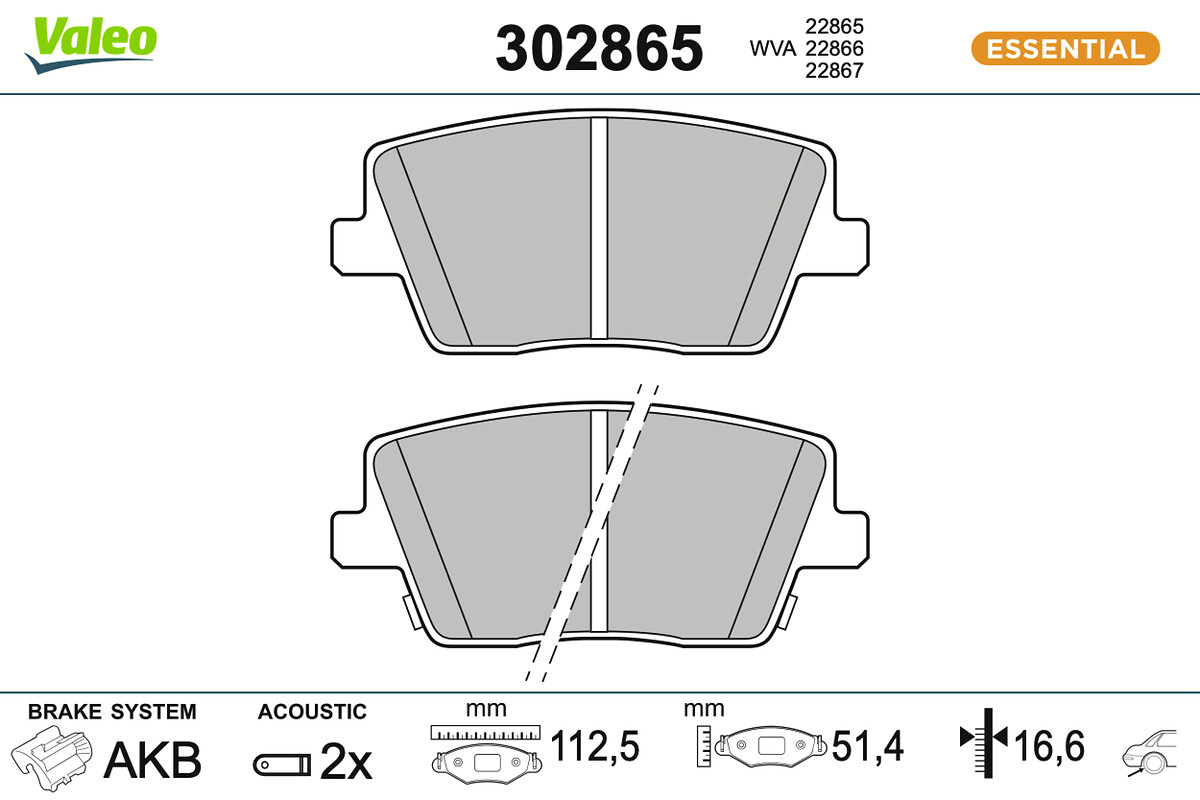 Комплект тормозных колодок, дисковый тормоз - 302865 VALEO